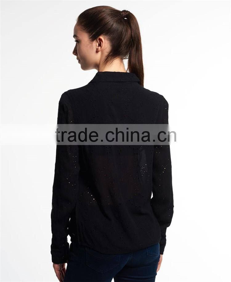 2017 Guangzhou Shandao Custom Elegant Autumn New White Cotton Long Sleeve Loose Ladies Blouse Collar Design