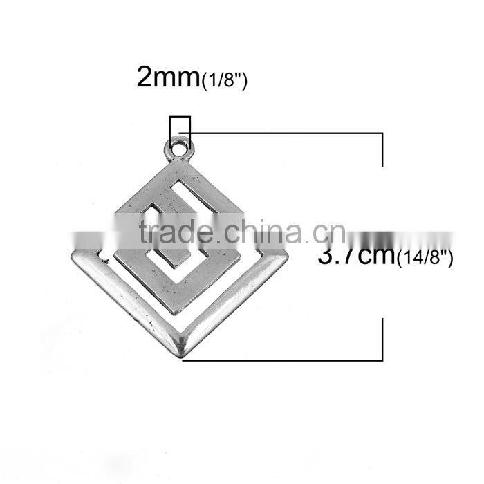 Zinc Based Alloy Greek Key Pendants Rhombus Antique Silver