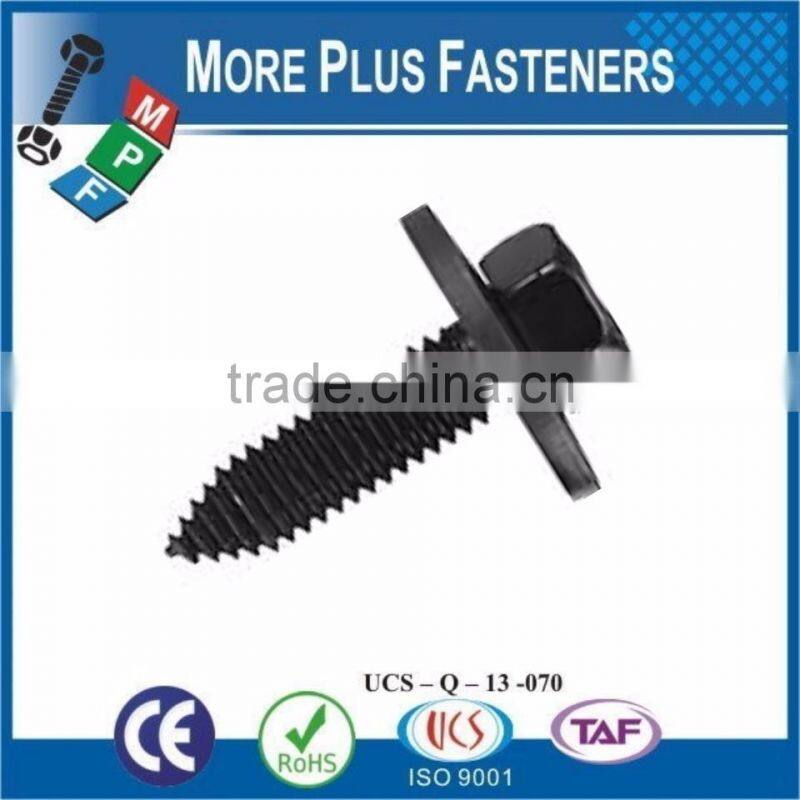 SEMS DIN 6901 SCREW WITH FLAT WASHER ASSBMBLIES SLOT INDENT HEX HEAD SHARP POINT TAPPING SCREW