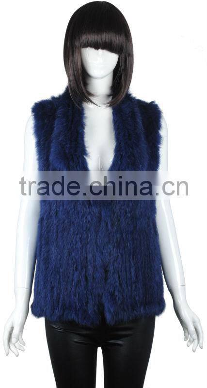 YanRan Fur YR052 Red Hand Knit Rabbit Fur Gliet/OEM Factory Top Quality Wholesale Fur Vest