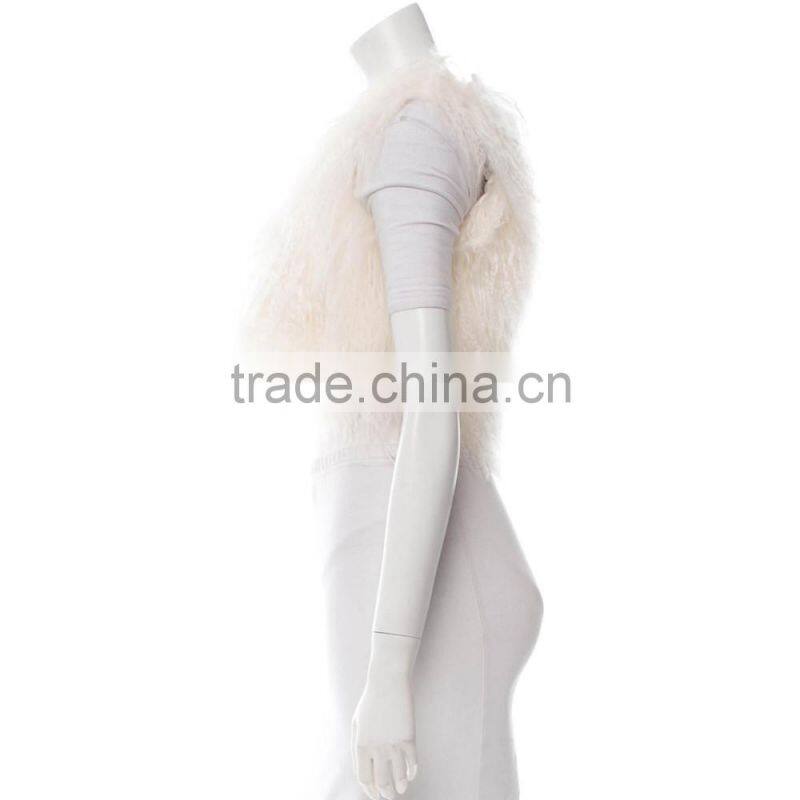 SJ214-01 Long Fur Shortest Length Mongolian Lamb Fur Material Polyester Lining Jackets Gilets Girl 2016 Sandrafur