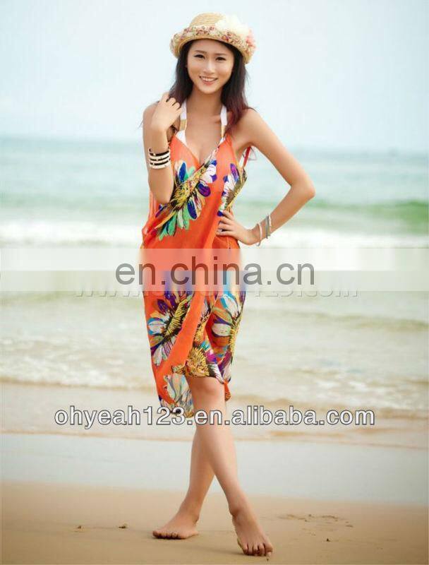 Orange new design cheap wholesale chiffon beach dresses