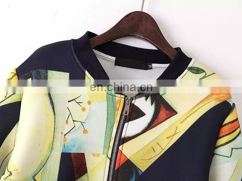 2015 Fashion women jacket Europe America sportwear space cotton long sleeve printed graffiti zipper dress Women's blouses