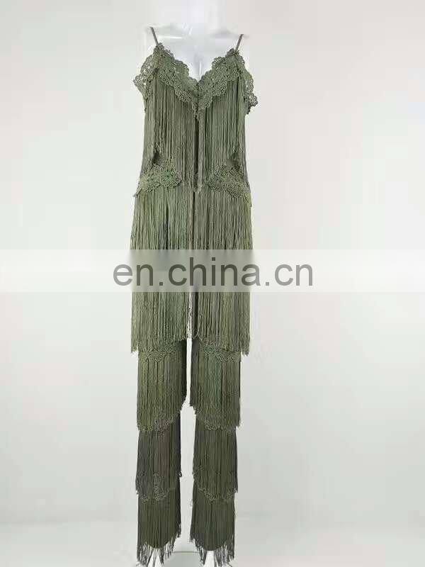 Fashion Women Clothing Dropshipping Sexy Spaghetti Strap Tassels Jumpsuit and Romper Clubwear Playsuit