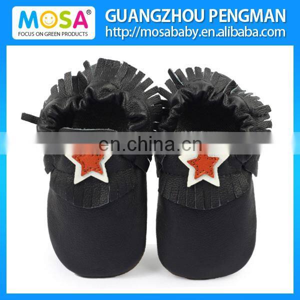 Black Toddler Tassel Genuine Leather Shoes for Baby