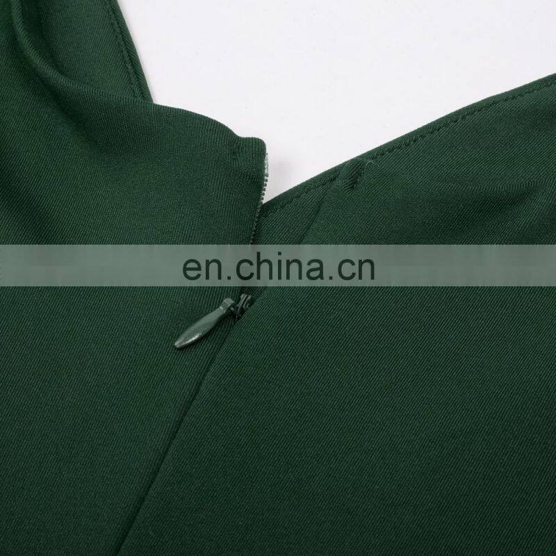 Grace Karin Sexy Sleeveless V-Neck U-Back Hips-Wrapped Bodycon Tight Short Dark Green Cocktail Dress GK001082-3