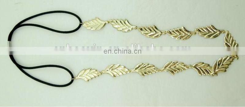 Newest Fashion Zinc Alloy Gold Leaf Hairband Elastic Headband