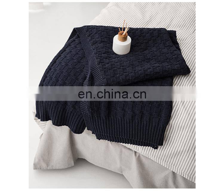 RAWHOUSE hot sale Ivory white Claret Navy blue knitted cotton blanket