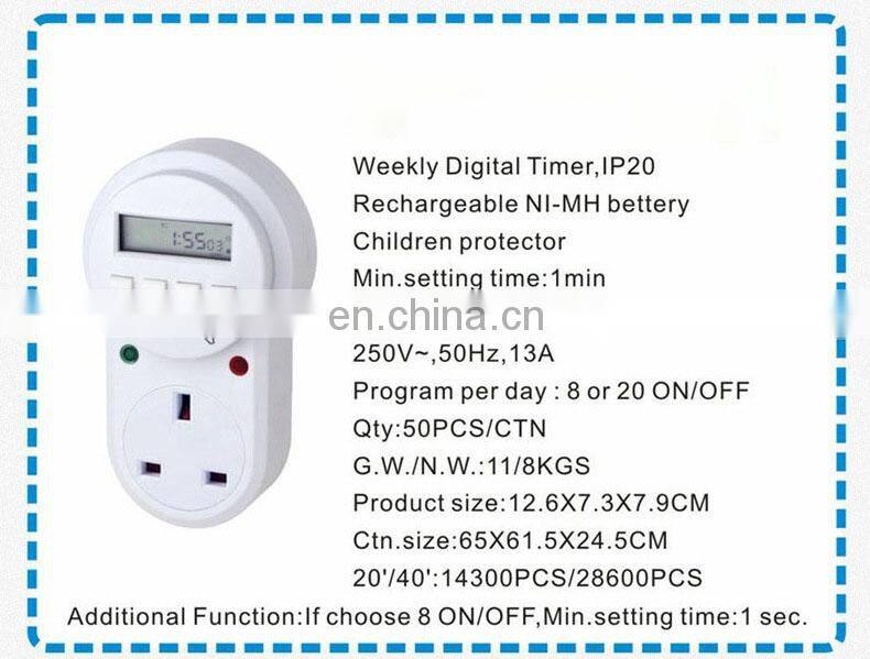 230V 50Hz UK Plug Timer Switch Socket Digital LCD Power Energy-saving Programmable Time Relay
