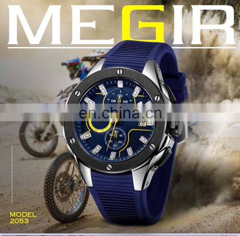 MEGIR 2053G Boy's Fashion Quartz Hand Watch Rubber Strap Watch Sport Men