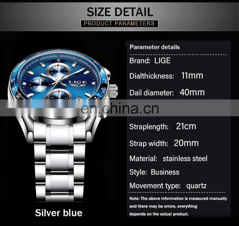 LIGE 8931 Men Quartz Watch Fashion Waterproof Calendar Diver watches men wrist top
