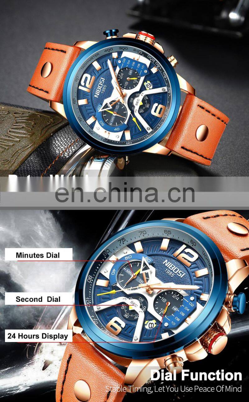 NIBOSIop Brand Man Watches with Chronograph Sport Waterproof Clock Military Luxury Men's Watch Analog Quartz