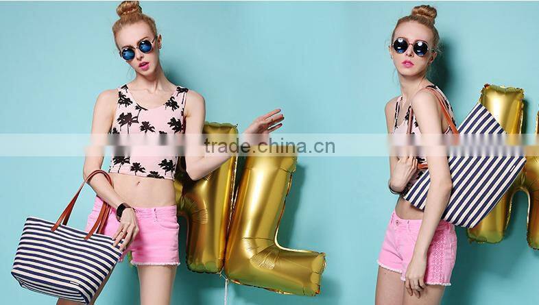 2016 fashion stripe canvas designer handbag ladies leisure bag wholesale