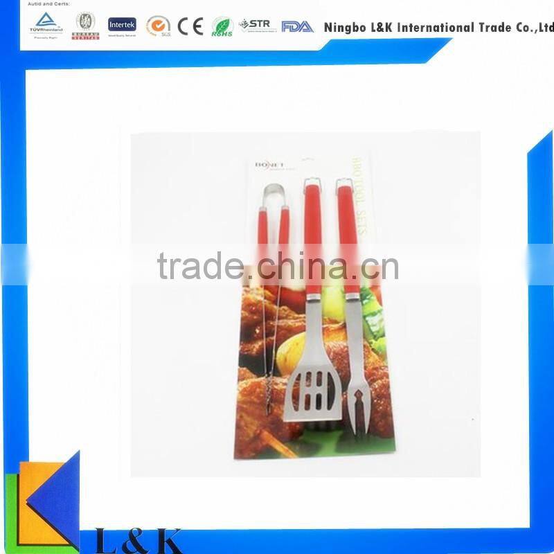 hot sale classic stainless steel 3 piece bbq tool set/bbq fork tong spatula
