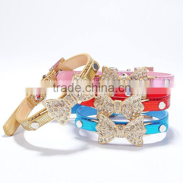 Wholesale serpentine pet collar diamond gold bowknot pet collar