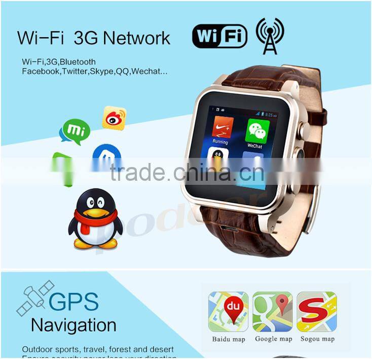 2016 New style fashion leather wrist band waterproof Android smart watch with Camera Support SIM Card and GPS