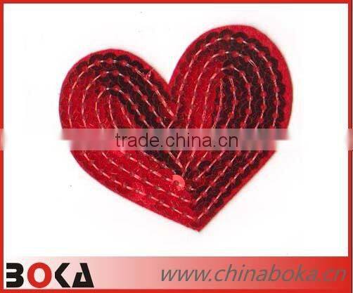 Fashion red heart shape sequins iron on patch for clothes