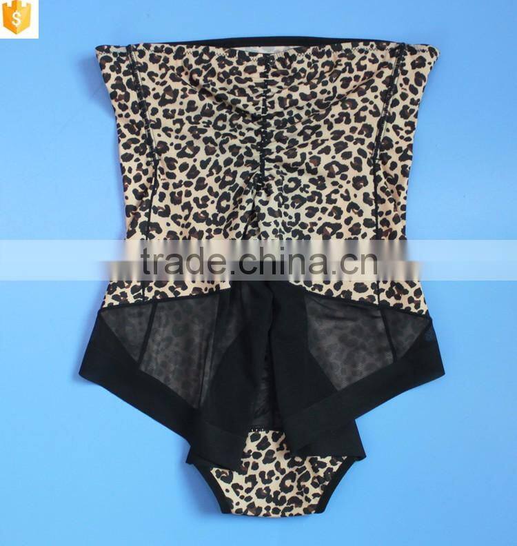 Leopard print high waist shaper,mature sexy mesh shaperwear transparent