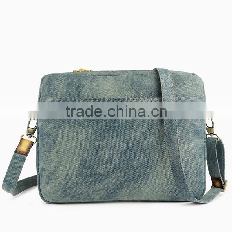 Genuine leather bag women designers laptop bag shoulder bag for ipad with jean denim