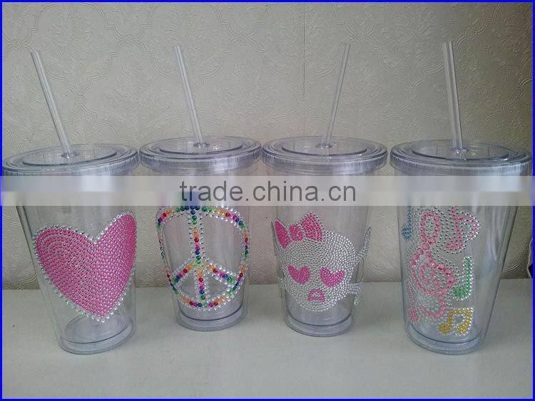 BPA free Acrylic double wall 16 oz tumblers with straw and LED light FDA standard PVC or paper insert mugs