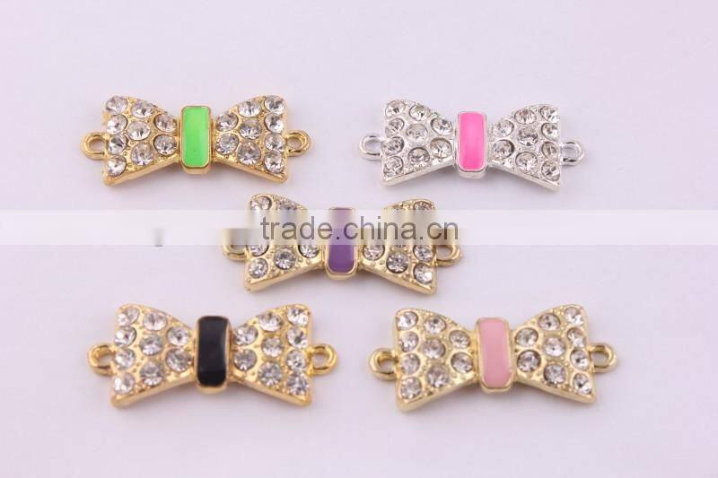 2014 bow crystal rhinestone connector charms ! wholesale alloy glitter silver Connector for bracelet making!!
