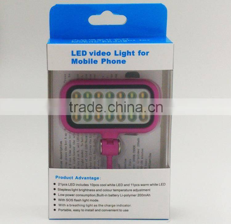 Video Light Ultra-thin Mini LED Flash Light with 21 LED LEDs Lamp Beads Integrated Fill Lights for Selfie Mobile Phone