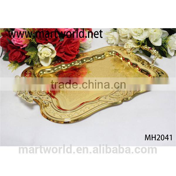 Wholesale gold square tray for wedding events&party,royal and classical golden metal meterial wedding cake stand(MH-2041)