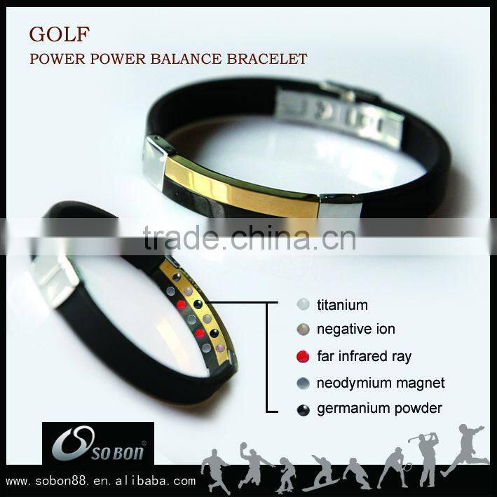 Fitness sport health energy care silicone bracelet with metal plate engraved logo