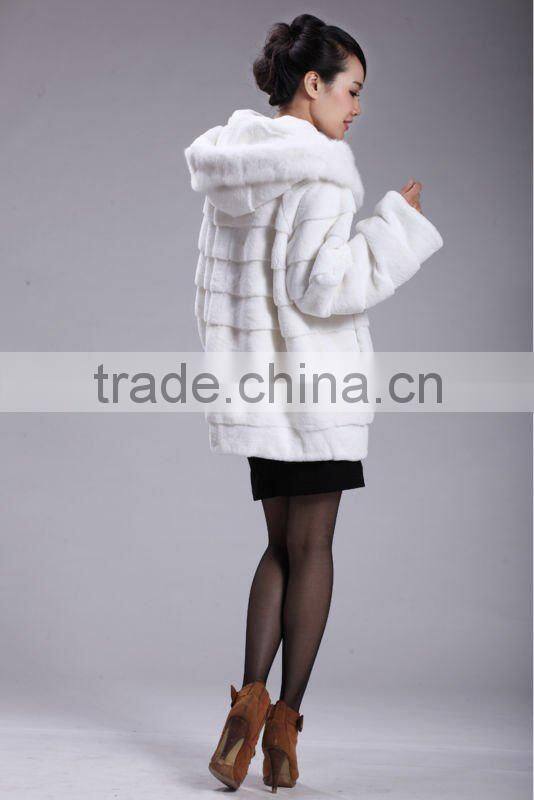 hot sell beautiful white rex rabbit fur coat