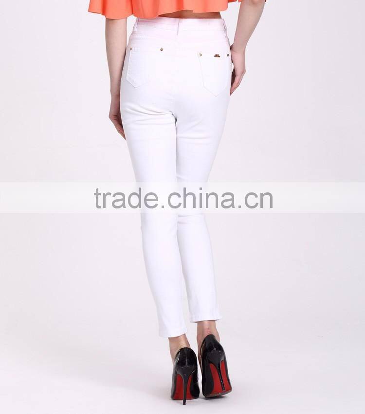 2016 High quality women skinny jeans fashional white jeans in Guangzhou