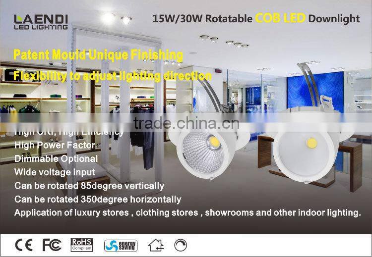 High CRI warm white 2800k-3200k 30W gimbal LED downlight for commercial lighting