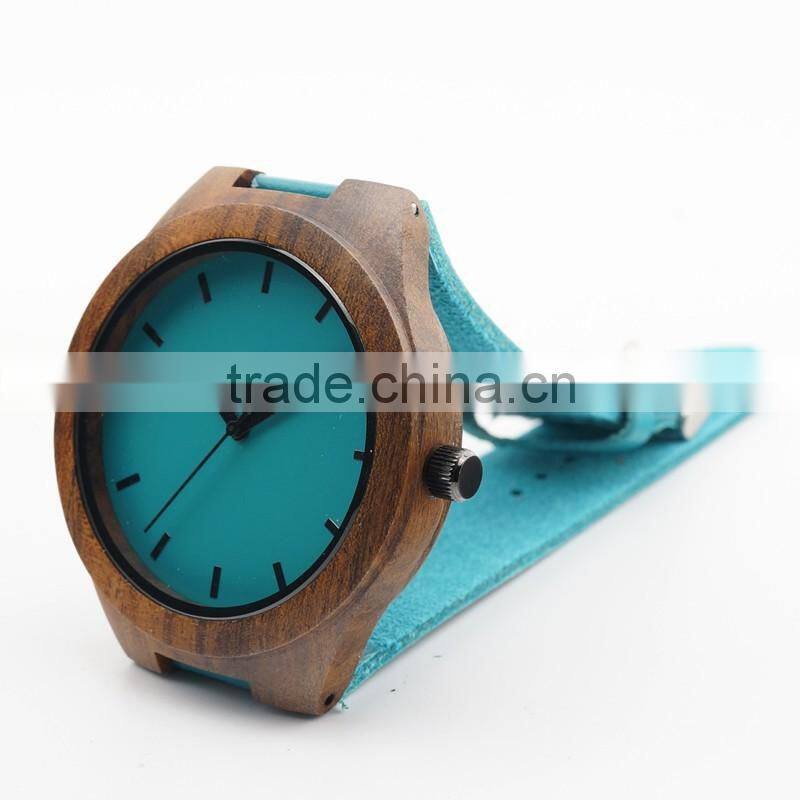 Newest ebony wood wristwatches blue causal watch genuine leather wooden fasion watches for men women best gifts with gift box