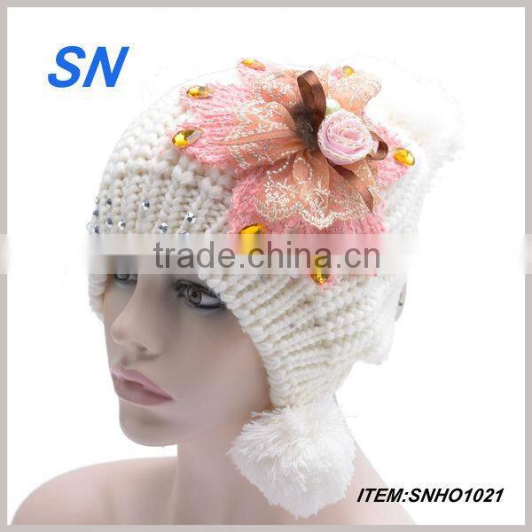 2015 new style knitted beanie women winter hat with scarf and gloves