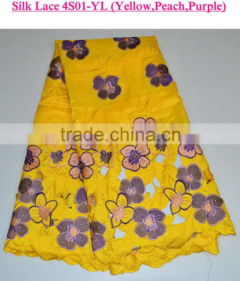 Latest design 100% polyester multicolour silk lace fabrics for party dress with a lot of stones