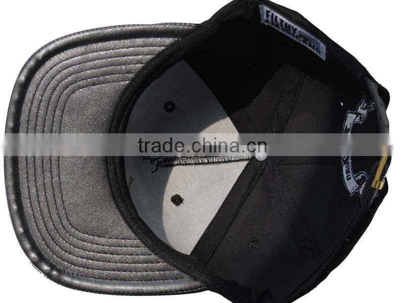 fashion hot sell 100% cotton 5panel leather brim hip-hop strapback cap