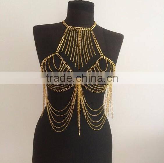 Gold Plated Tassel Body Chain Bra Cover Body Chain Dress