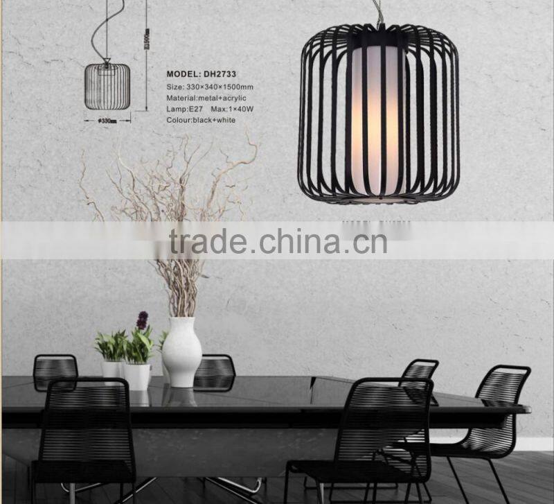 best price pendant lamp hot sale black iron cage white fabric inner shade indoor fancy restaurant hanging light from Guzhen