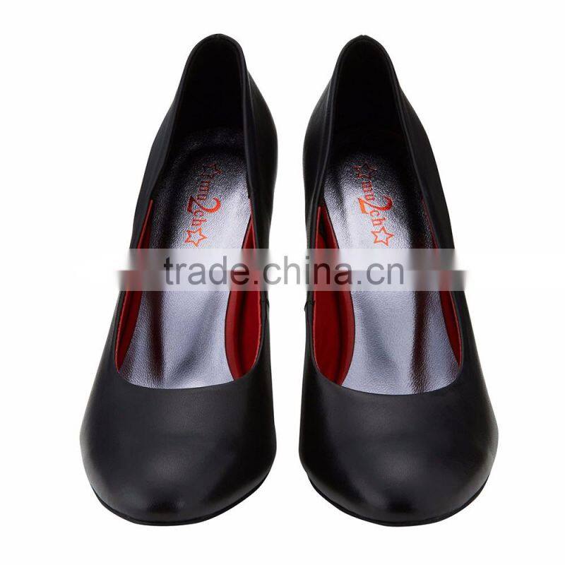 Top quality dress ladies Round toe shape classic breatheable PU lining comfortable black sheep skin pump shoes