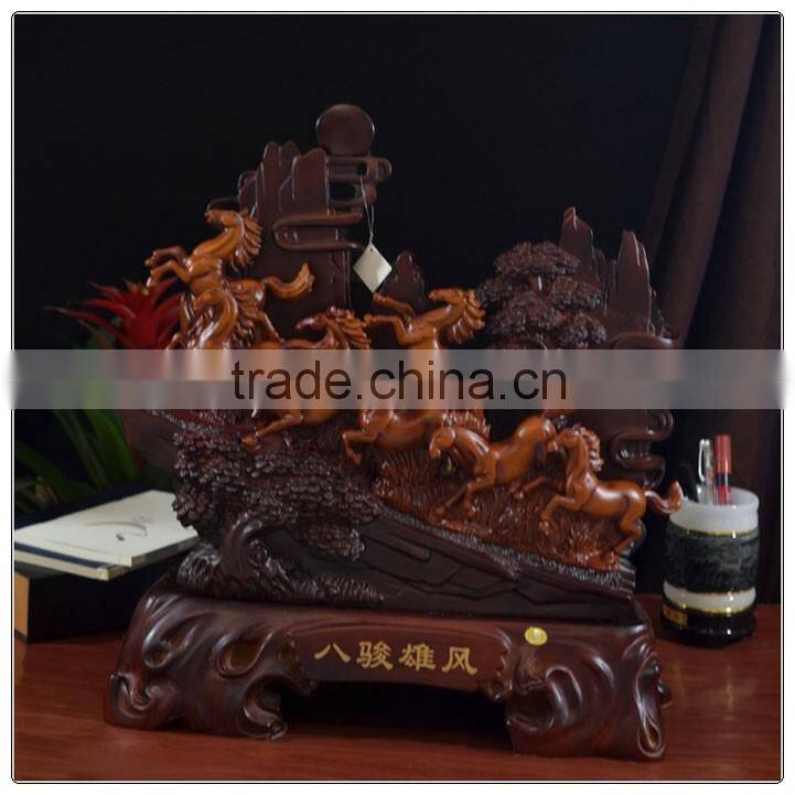 Wooden color resin luckly horse statue,Fengshui Horse decoration