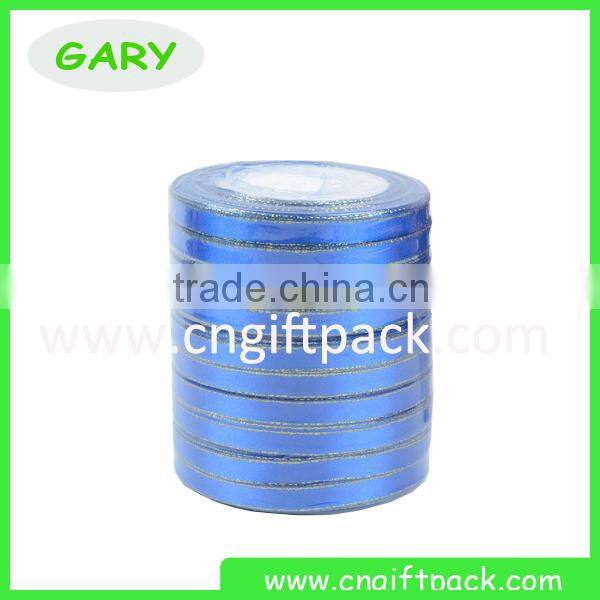 Gold Edge Blue Elegant Satin Christmas Ribbon