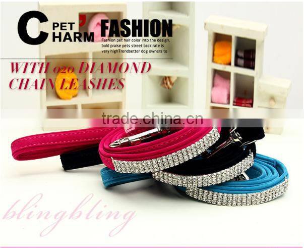 Fashion Diamond Studded Leather Dog Collar With Nice Colour;diamond-studded Leather Dog Collar and leash;dog collars and leashes