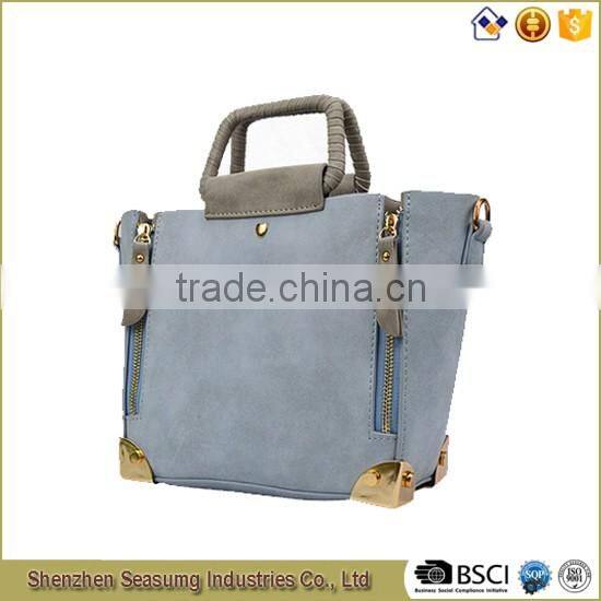 High Quality Suede PU Leather Handbag with frame handles