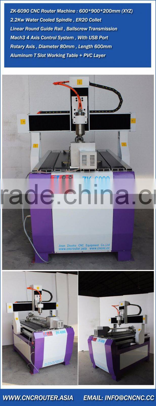 Reliable Supplier Small Router CNC Carving Machine Wood 6090 4 Axis With Mach3 Control 200mm Z Axis ZK6090-2200W