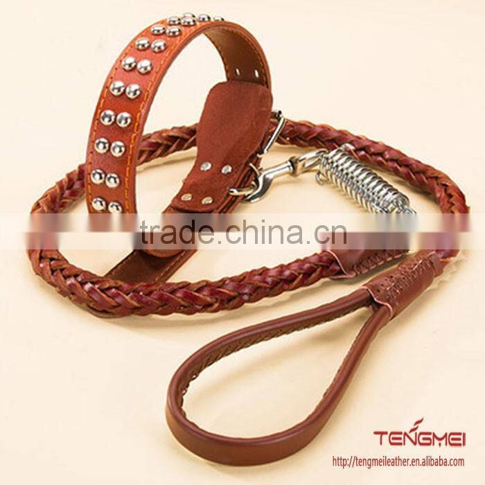 Cow leather dog collars leashes for medium-sized dogs