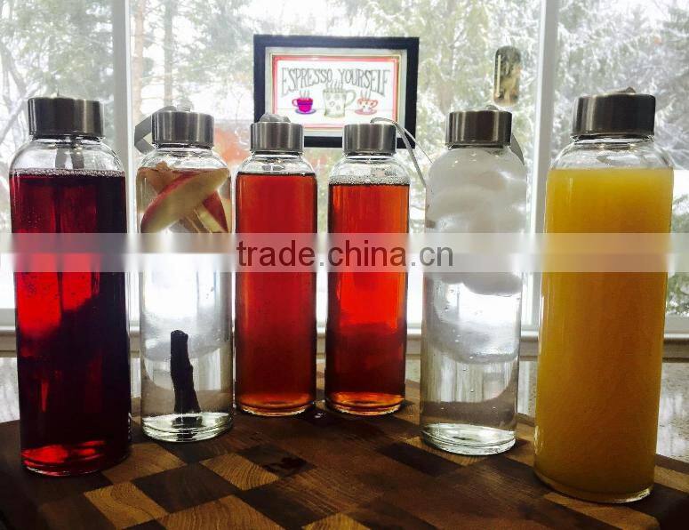 Glass water Bottle 6 Pack 18oz Stainless Steel Caps with Carrying Loops