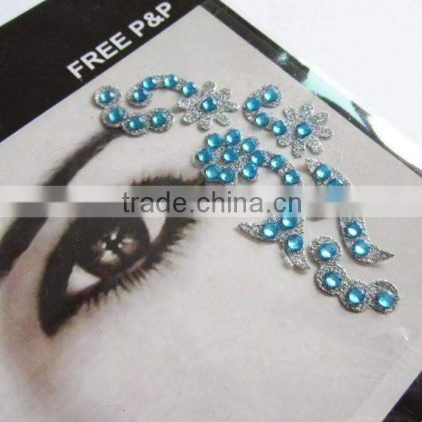 Custom amazing sexy crystal stone eye sticker glitter makeup jewellry face sticker eye decoration factory
