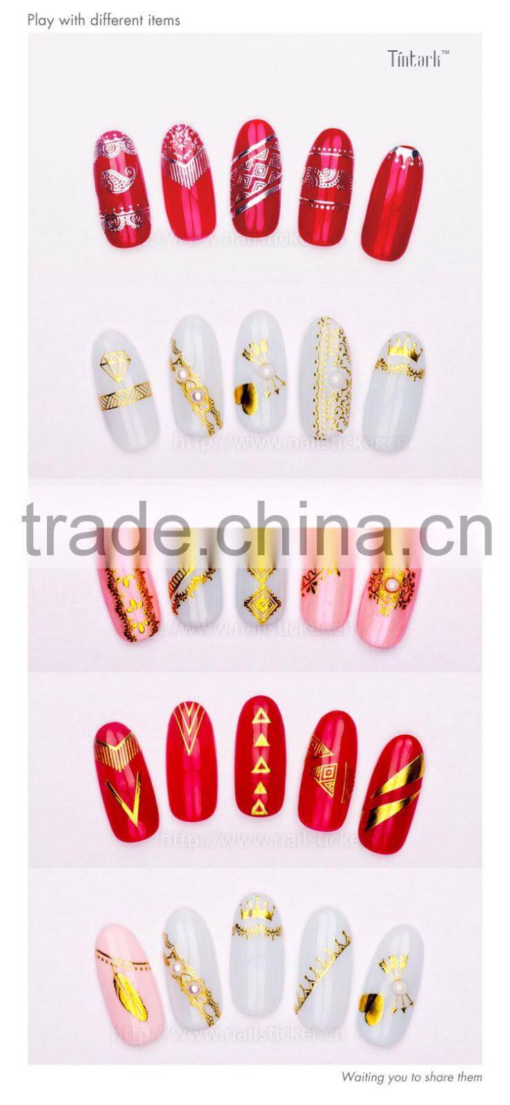 custom high quality Egyptian pattern nail art sticker decals 3d nail sticker metallic tattoo sticker set