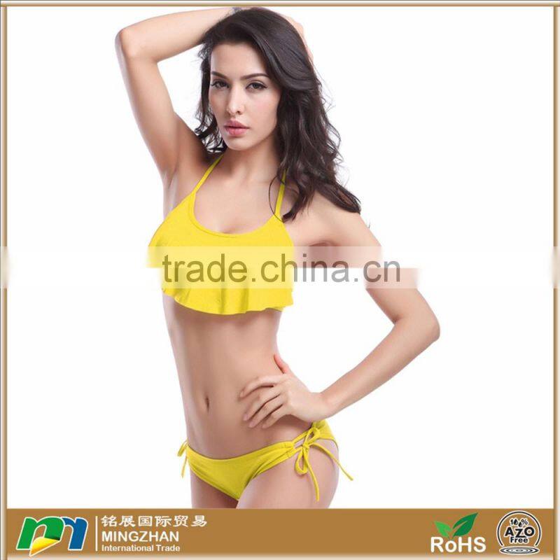 Women's Sexy Halter Ruffles Top Strings Bottom Bikini Sets Swimsuits
