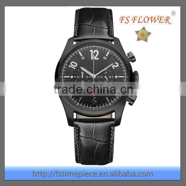 FS FLOWER - Coffee Gold Plated Men's Classic Series Of High-Grade Sapphire Crystal Leather Watch