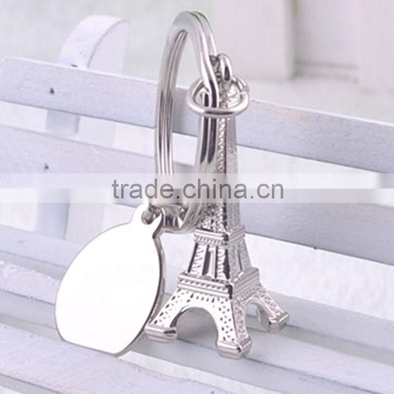 Beautiful Keychain New Design Eiffel Tower With Polished Disc Double Charms Keyring Fashion Keychain For Women
